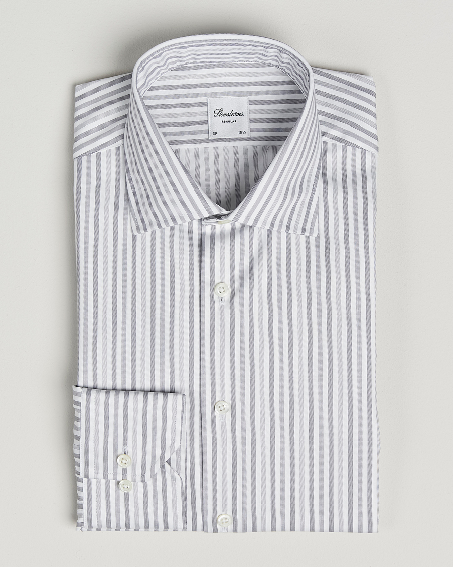 Men | Shirts | Stenströms | Regular Fit Striped Cut Away Shirt Grey