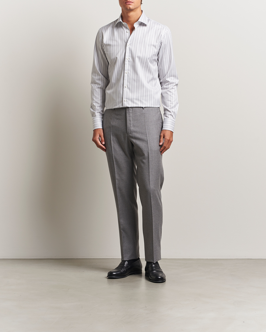 Men | Shirts | Stenströms | Regular Fit Striped Cut Away Shirt Grey