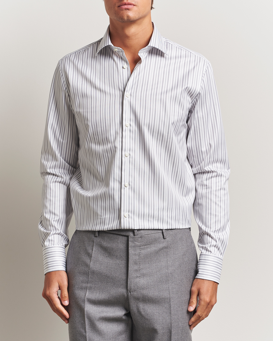 Men | Shirts | Stenströms | Regular Fit Striped Cut Away Shirt Grey