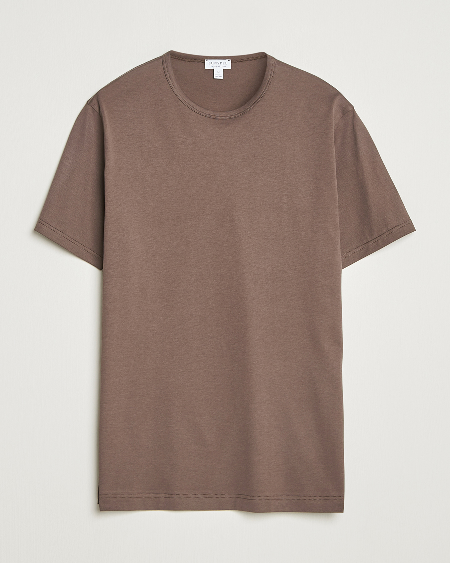 Men | T-Shirts | Sunspel | Crew Neck Q82 Cotton T-Shirt Bark