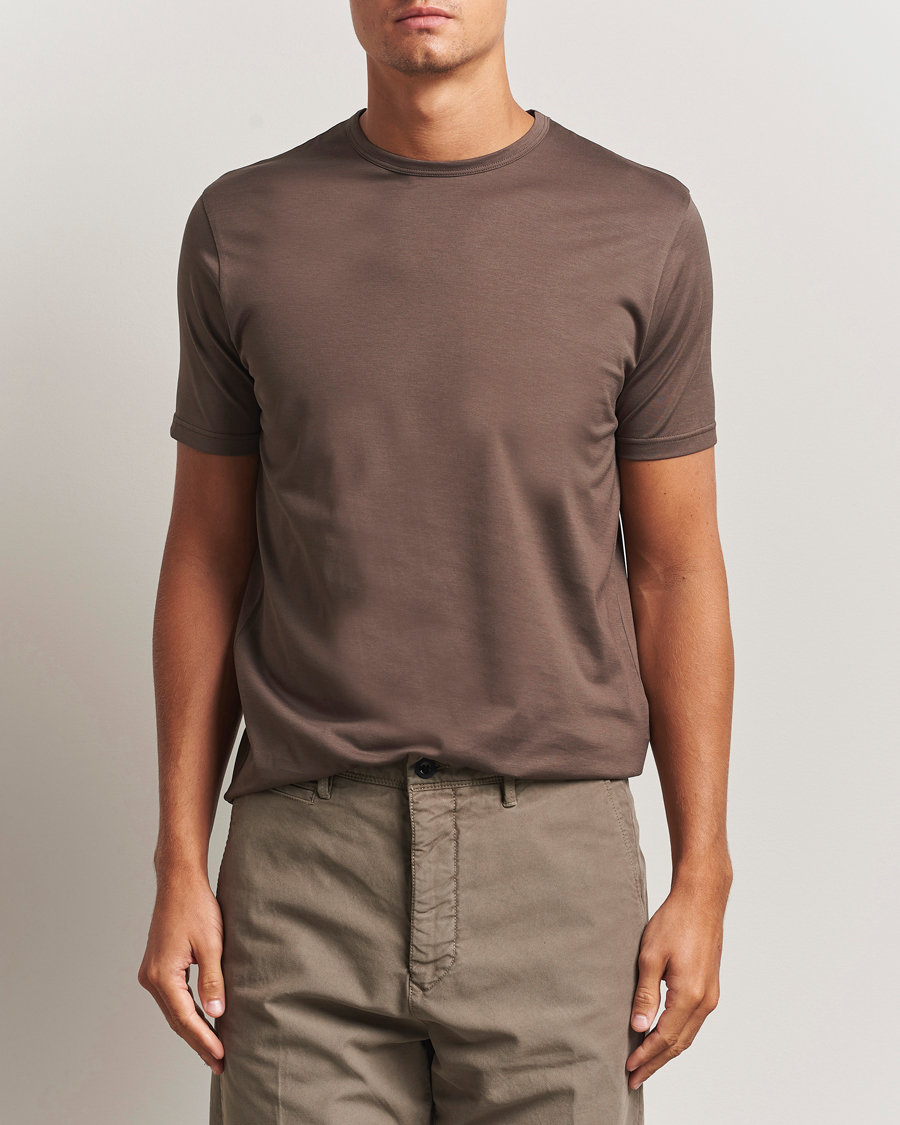 Men | T-Shirts | Sunspel | Crew Neck Q82 Cotton T-Shirt Bark