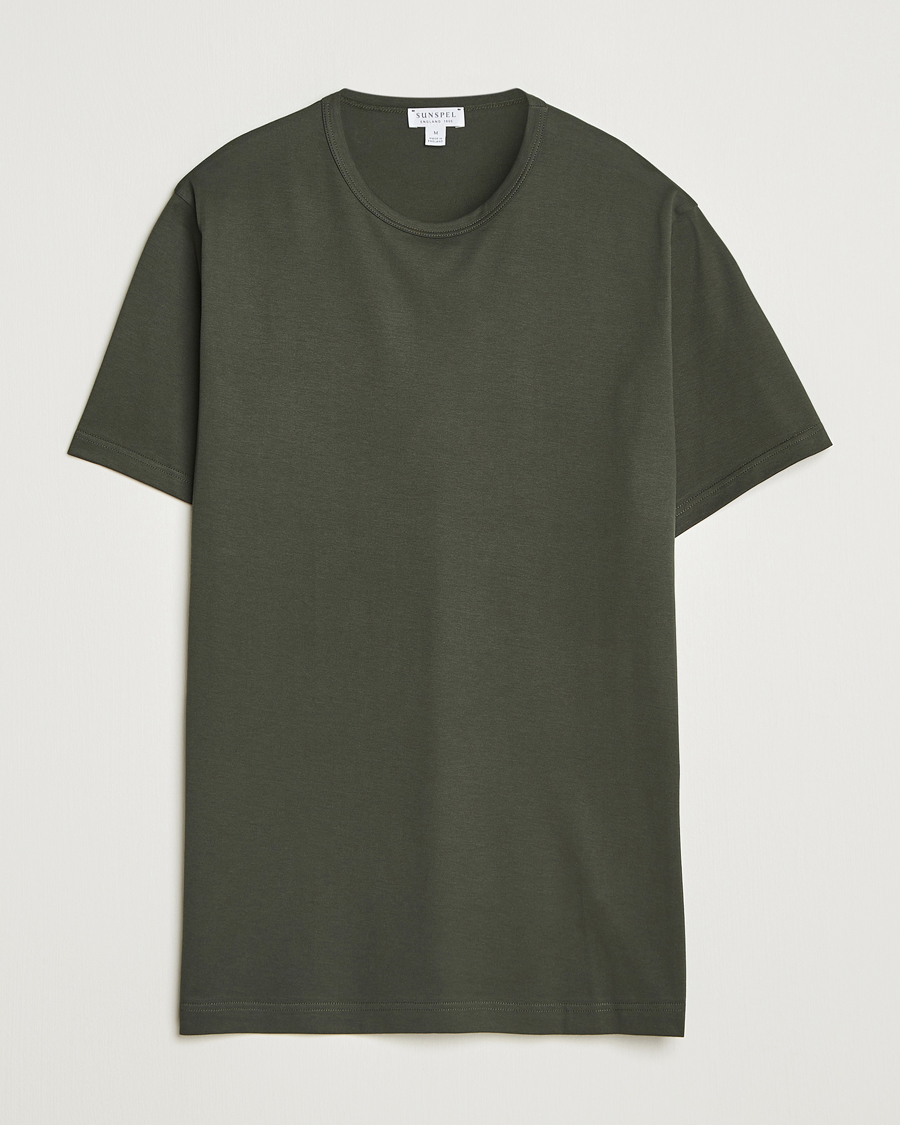 Men | T-Shirts | Sunspel | Crew Neck Q82 Cotton T-Shirt Dark Green