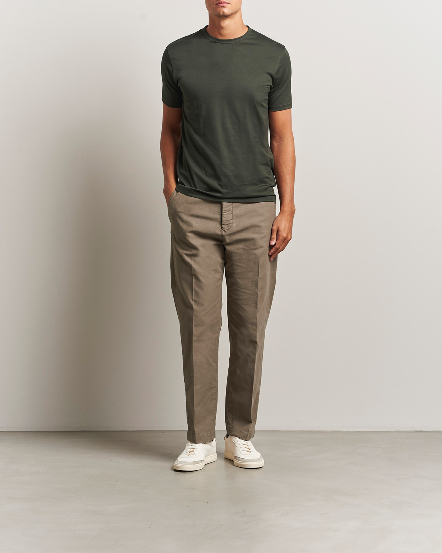 Men | T-Shirts | Sunspel | Crew Neck Q82 Cotton T-Shirt Dark Green