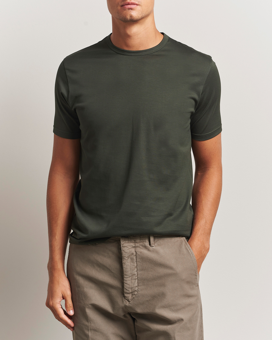 Men | T-Shirts | Sunspel | Crew Neck Q82 Cotton T-Shirt Dark Green