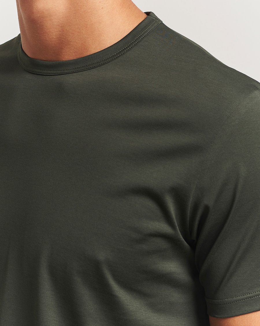 Men | T-Shirts | Sunspel | Crew Neck Q82 Cotton T-Shirt Dark Green