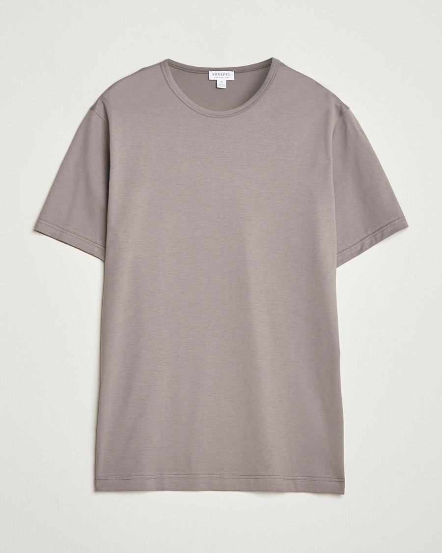 Men | T-Shirts | Sunspel | Crew Neck Q82 Cotton T-Shirt Iron Grey