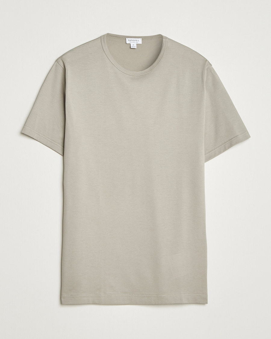 Men | T-Shirts | Sunspel | Crew Neck Q82 Cotton T-Shirt Fog