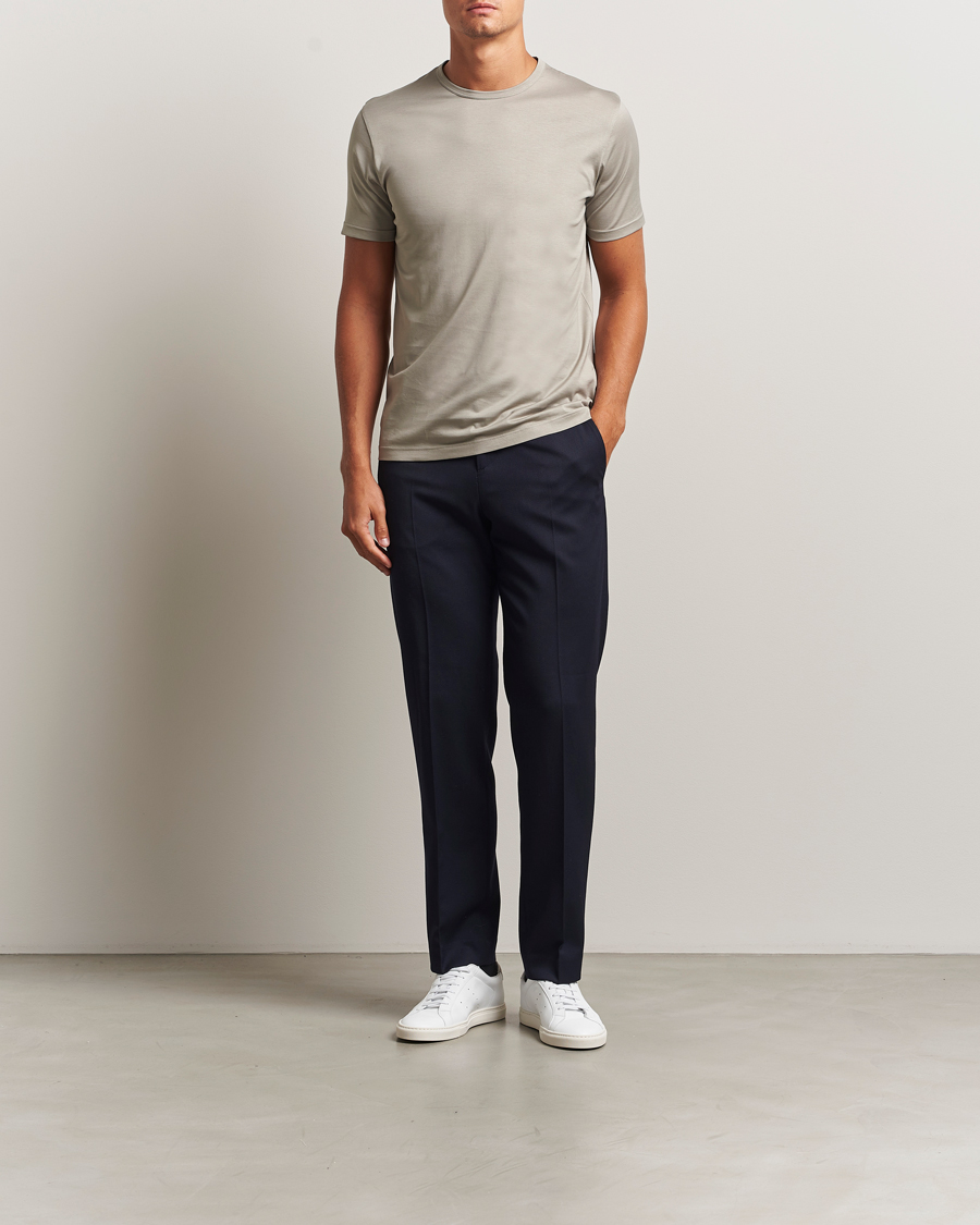Men | T-Shirts | Sunspel | Crew Neck Q82 Cotton T-Shirt Fog