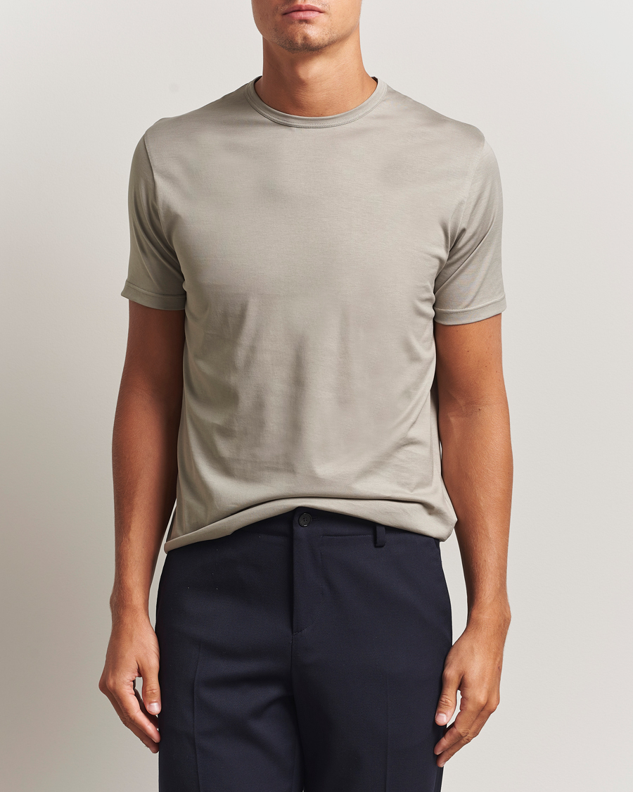 Men | T-Shirts | Sunspel | Crew Neck Q82 Cotton T-Shirt Fog