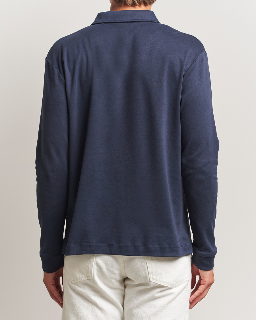 Men | Sweaters & Knitwear | Sunspel | Heavy Weight Supima Cotton Long Sleeve Polo Navy