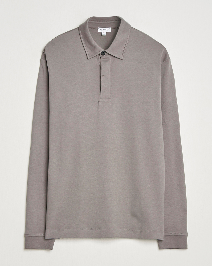 Men | Sweaters & Knitwear | Sunspel | Heavy Weight Supima Cotton Long Sleeve Polo Iron Grey