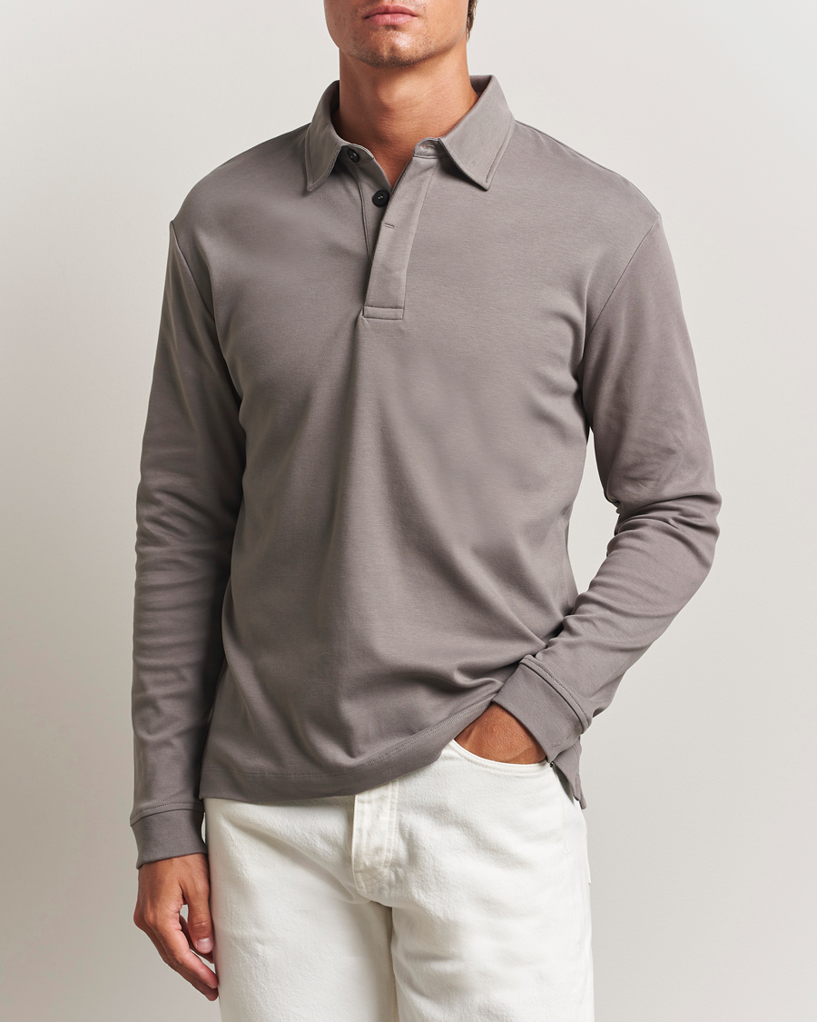 Men | Sweaters & Knitwear | Sunspel | Heavy Weight Supima Cotton Long Sleeve Polo Iron Grey