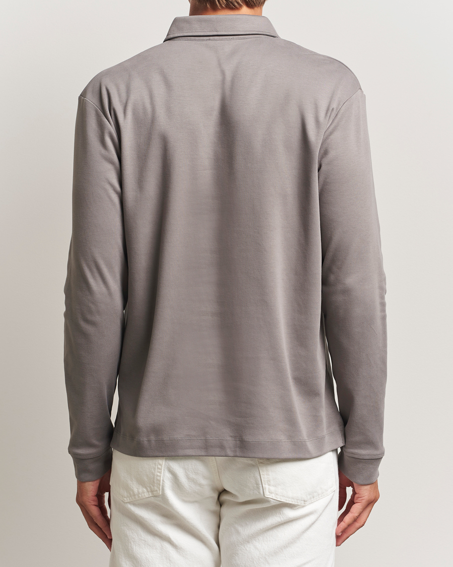 Men | Sweaters & Knitwear | Sunspel | Heavy Weight Supima Cotton Long Sleeve Polo Iron Grey