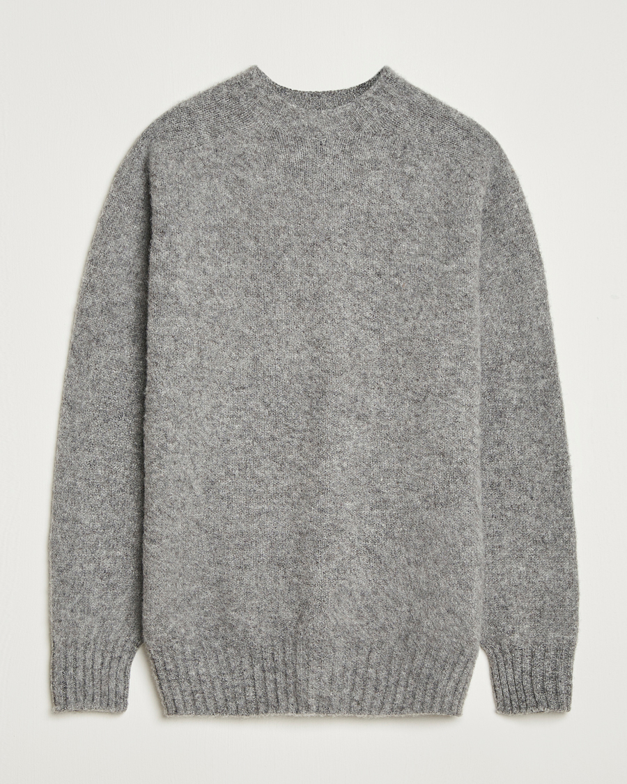 Sunspel Brushed Shetland Crew Neck Mid Grey Melange at CareOfCarl.com