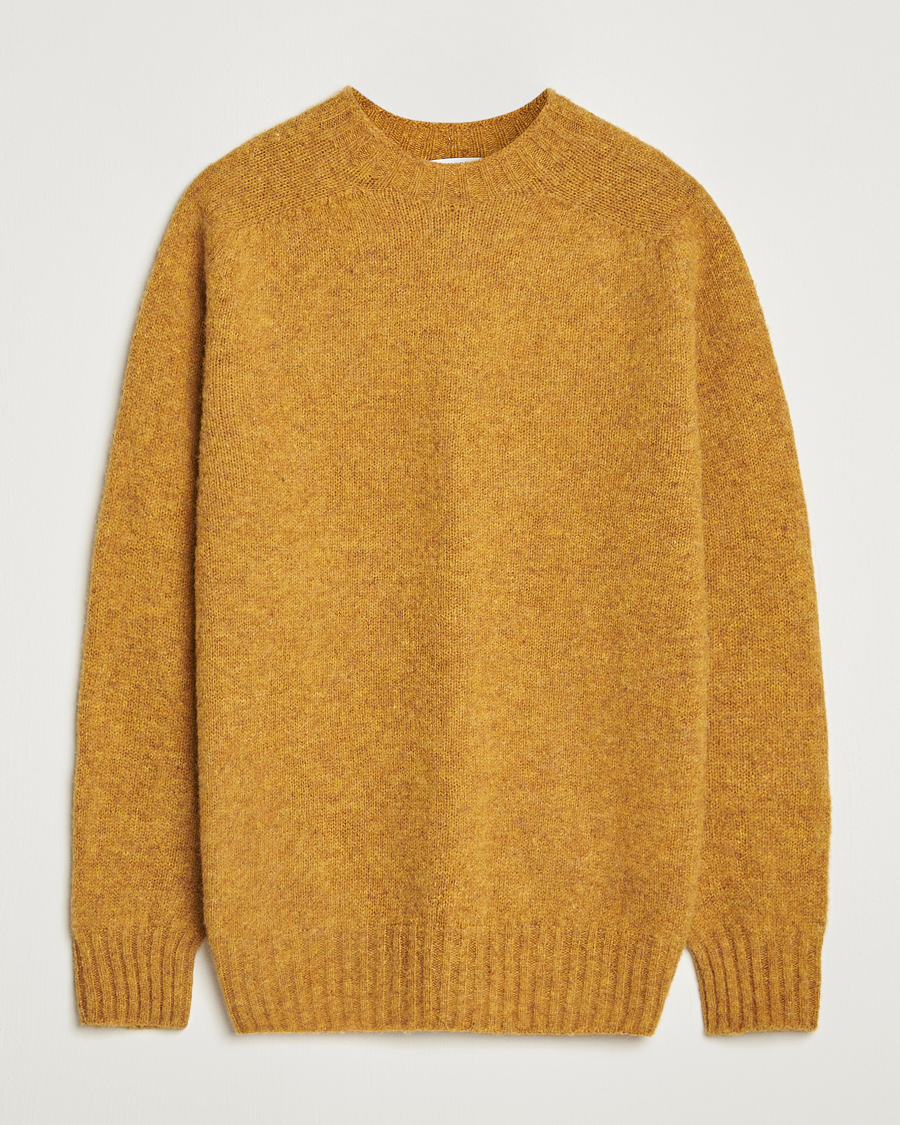 Men | Sweaters & Knitwear | Sunspel | Brushed Shetland Crew Neck Saffron