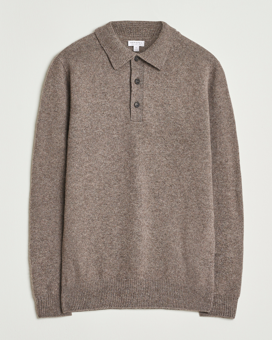 Men | Sweaters & Knitwear | Sunspel | Lambswool Poloshirt Bark