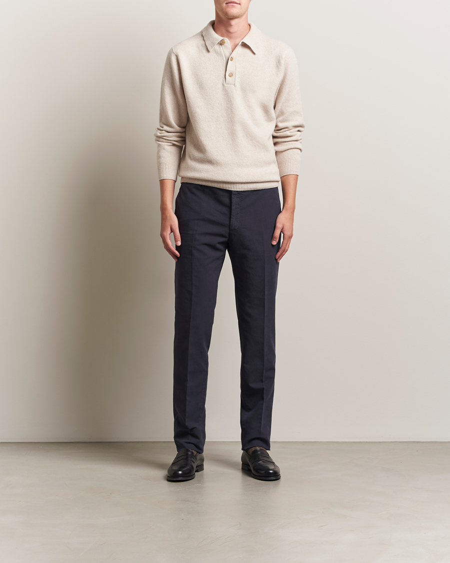 Men | Sweaters & Knitwear | Sunspel | Lambswool Poloshirt Oatmeal Melange