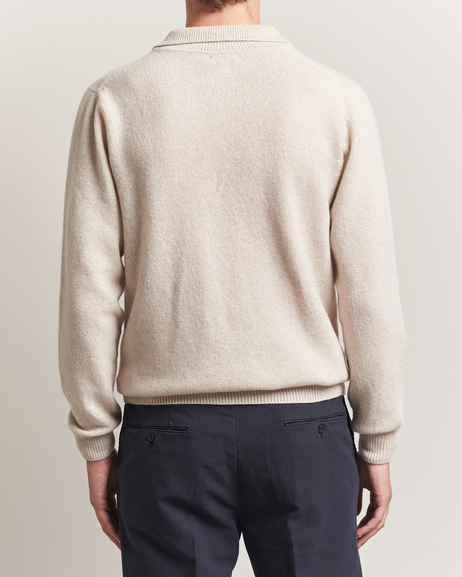 Men | Sweaters & Knitwear | Sunspel | Lambswool Poloshirt Oatmeal Melange