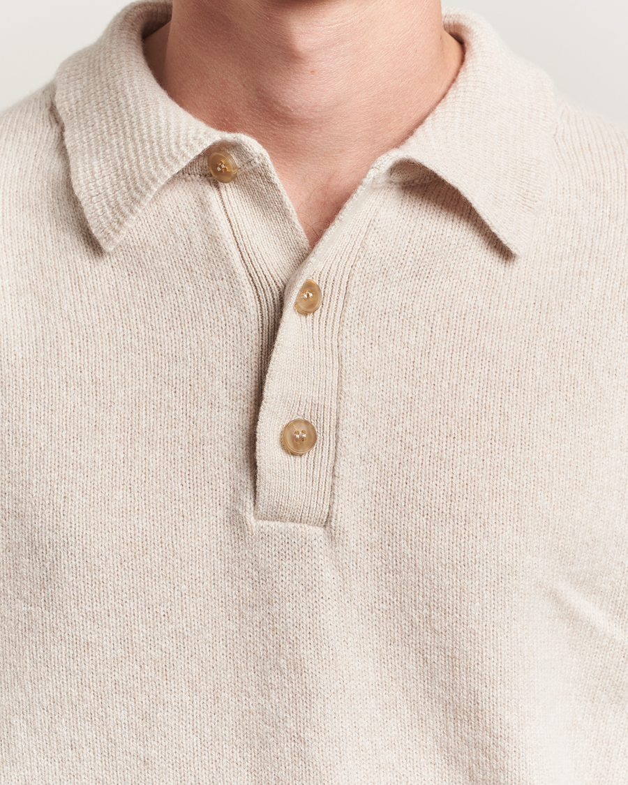 Men | Sweaters & Knitwear | Sunspel | Lambswool Poloshirt Oatmeal Melange