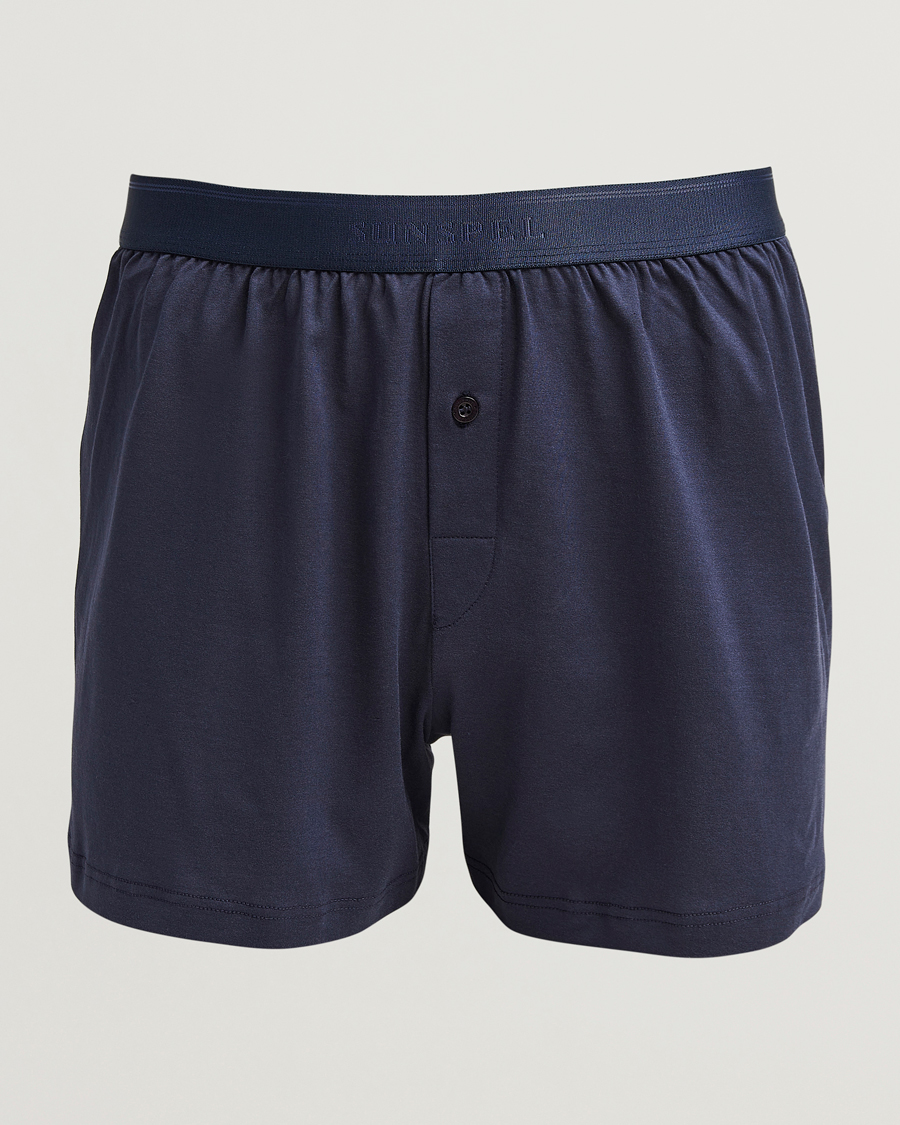 Men | Underwear & Socks | Sunspel | Superfine One Button Boxer Navy