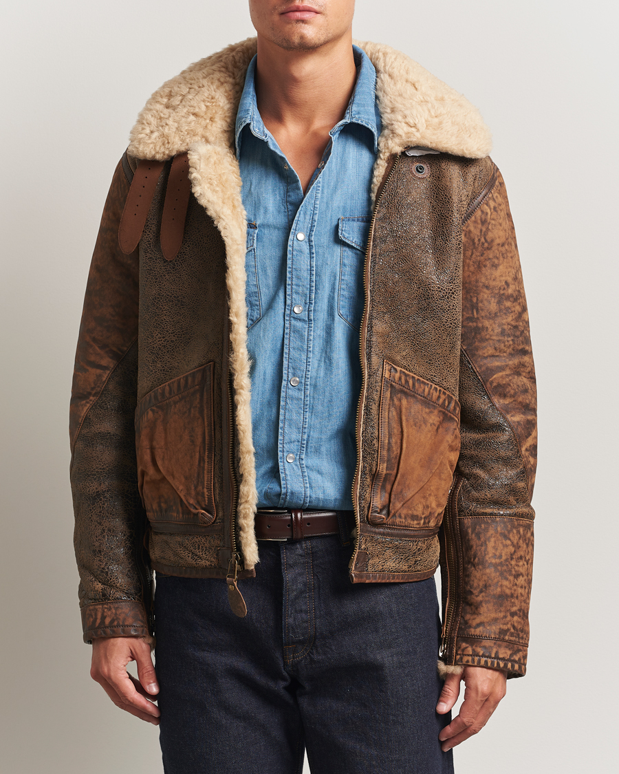 Men | Coats & Jackets | Polo Ralph Lauren | Sherling Lined Bomber Jacket Brown Earth