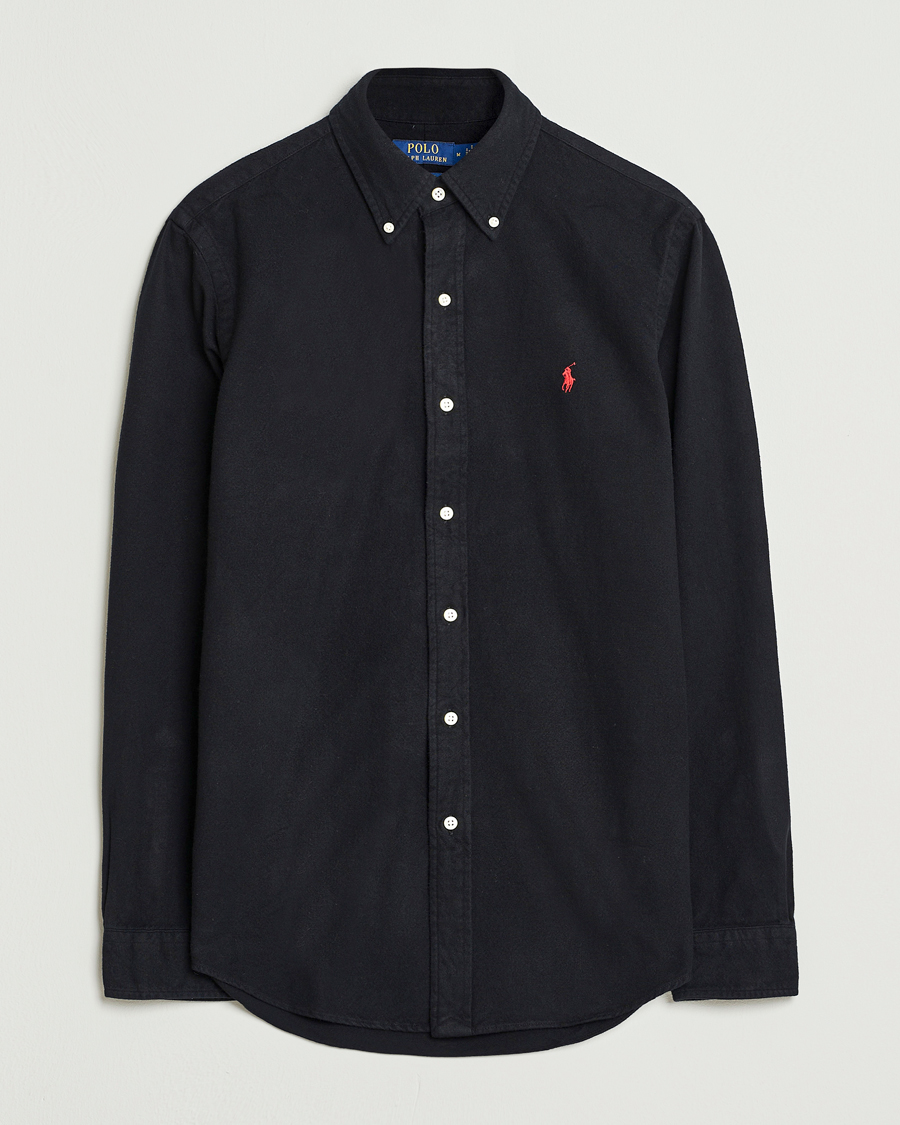 Men | Shirts | Polo Ralph Lauren | Custom Fit Brushed Flannel Shirt Polo Black