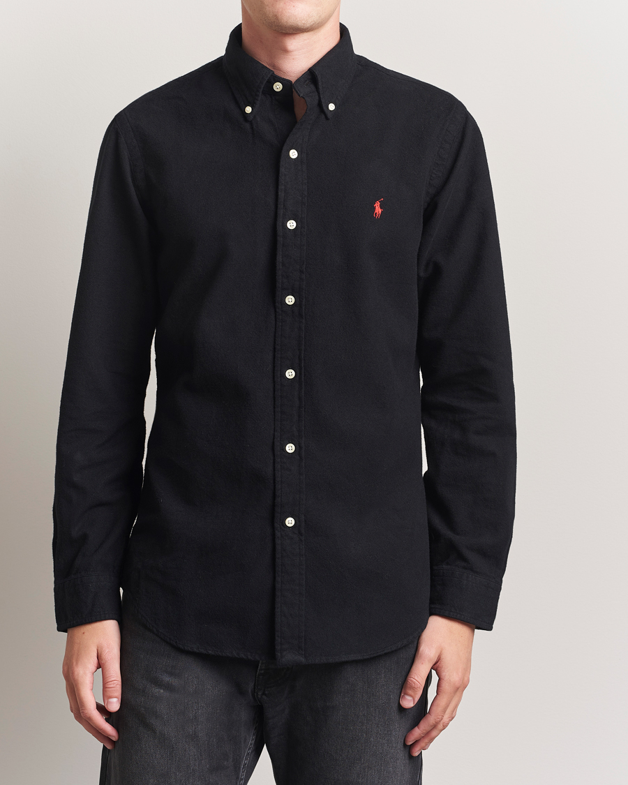 Men | Shirts | Polo Ralph Lauren | Custom Fit Brushed Flannel Shirt Polo Black