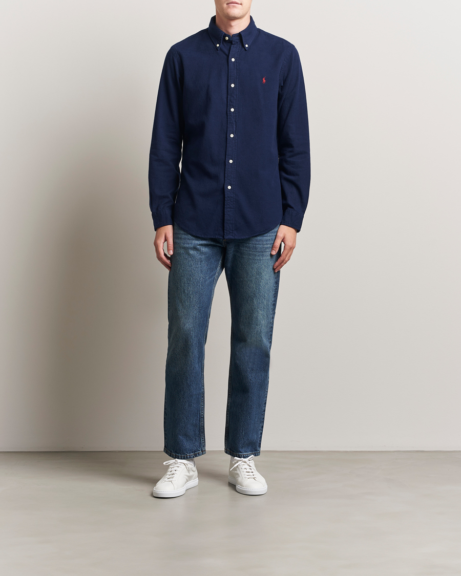 Men | Shirts | Polo Ralph Lauren | Custom Fit Brushed Flannel Shirt Newport Navy