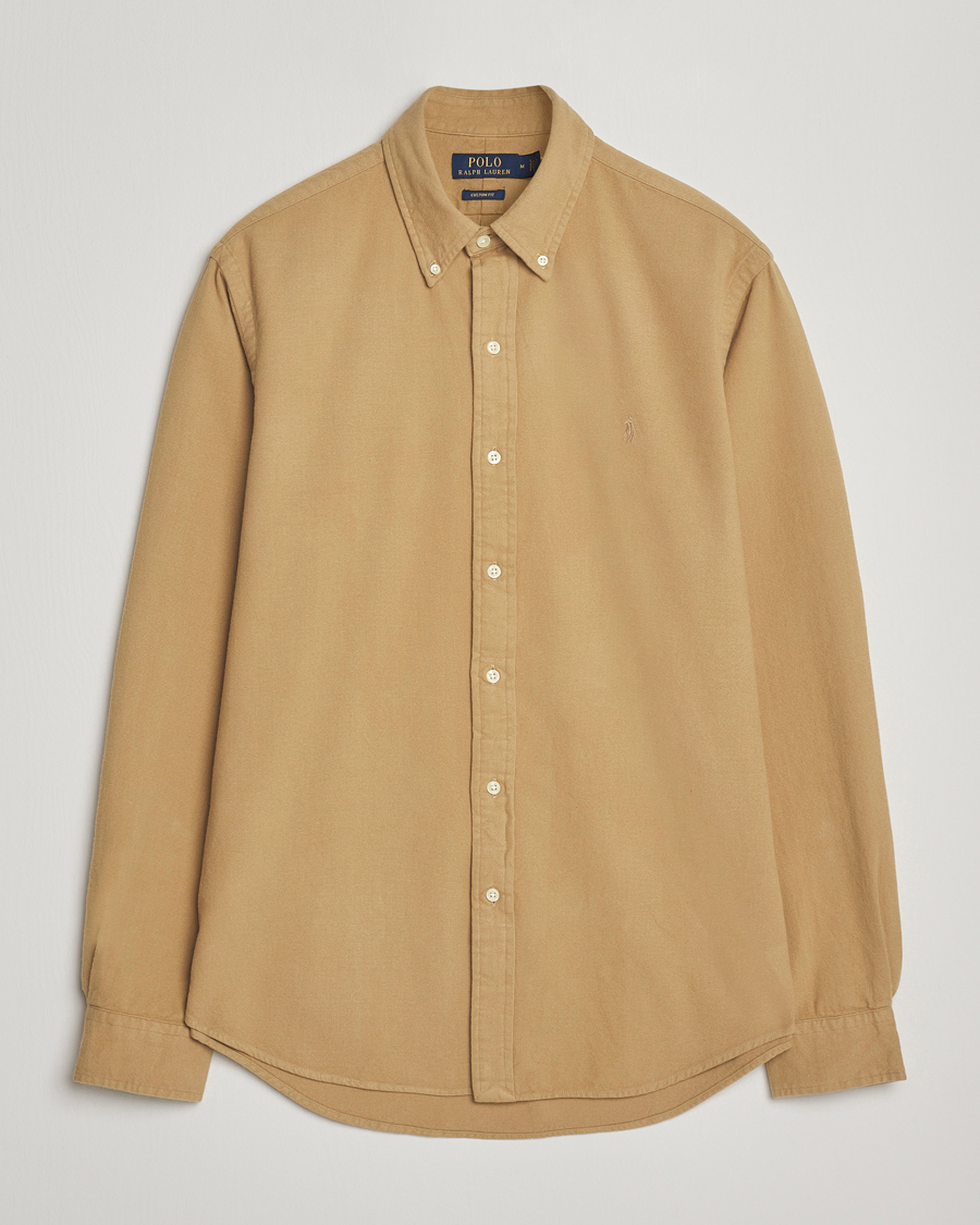 Men | Shirts | Polo Ralph Lauren | Custom Fit Brushed Flannel Shirt RL Khaki