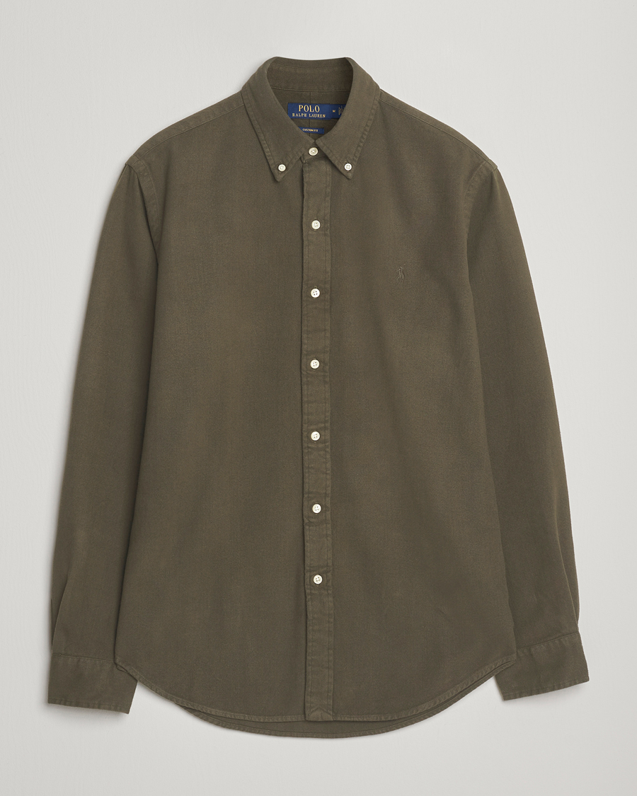 Men | Shirts | Polo Ralph Lauren | Custom Fit Brushed Flannel Shirt Ranger Green