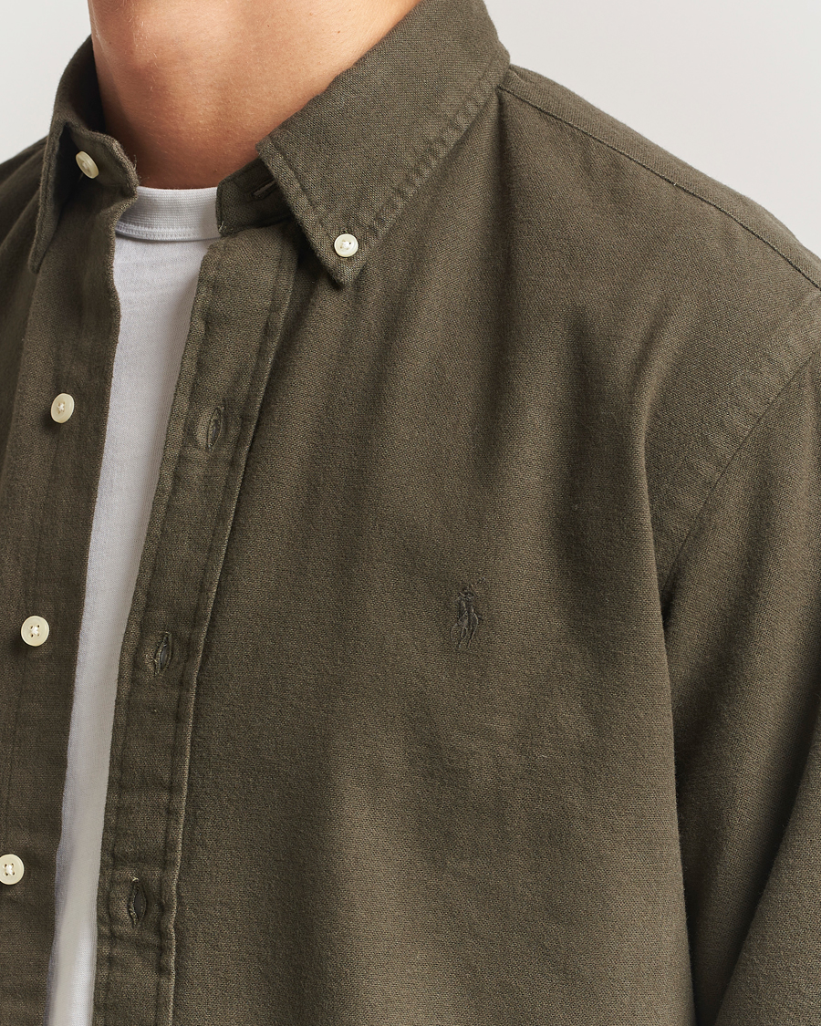 Men | Shirts | Polo Ralph Lauren | Custom Fit Brushed Flannel Shirt Ranger Green