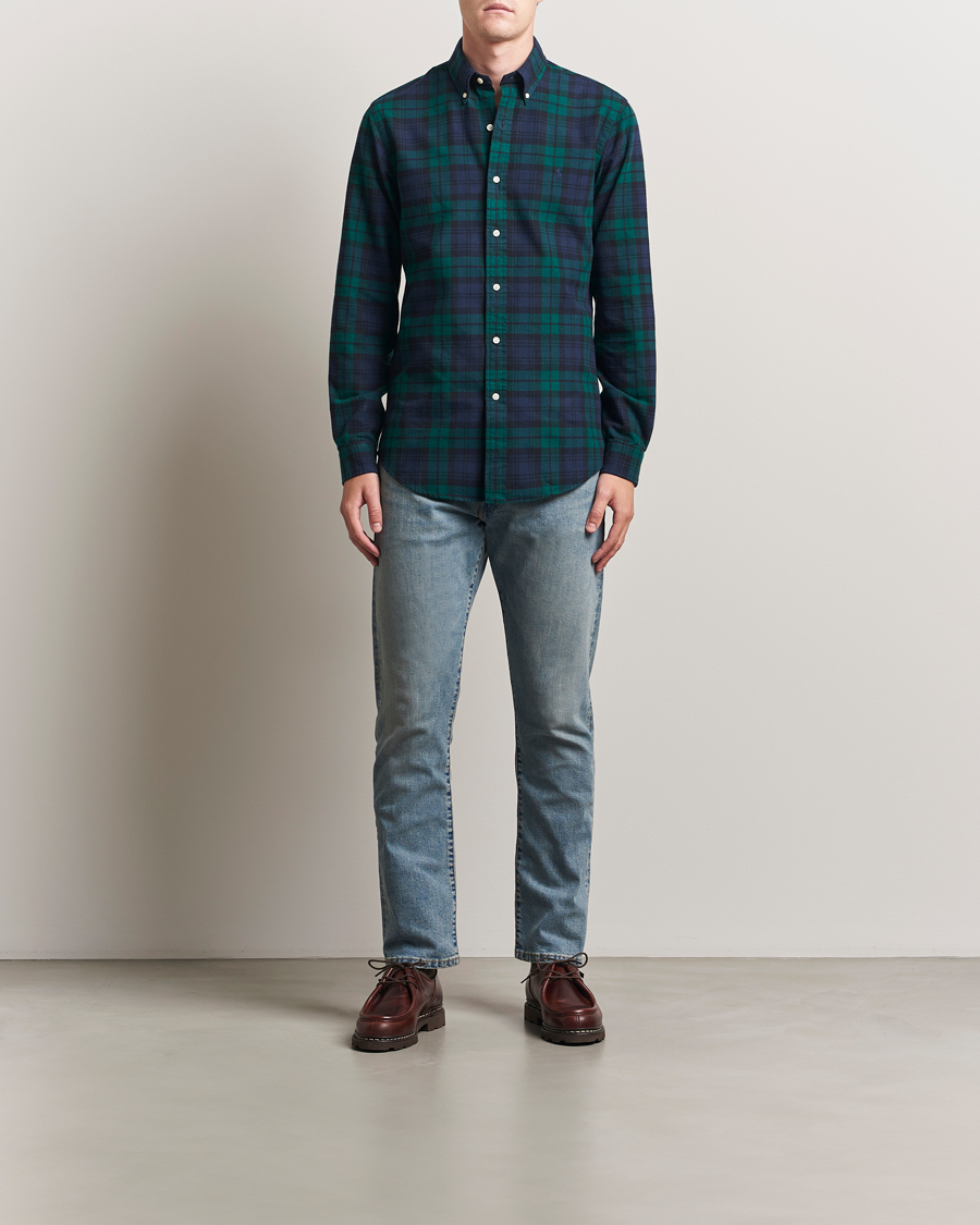 Men | Shirts | Polo Ralph Lauren | Custom Fit Brushed Flannel Checked Shirt Navy/Green