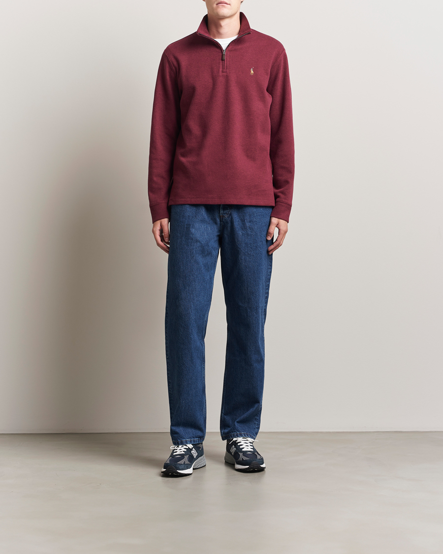 Men | Sweaters & Knitwear | Polo Ralph Lauren | Double Knit Jaquard Half Zip Sweater Wine Heather