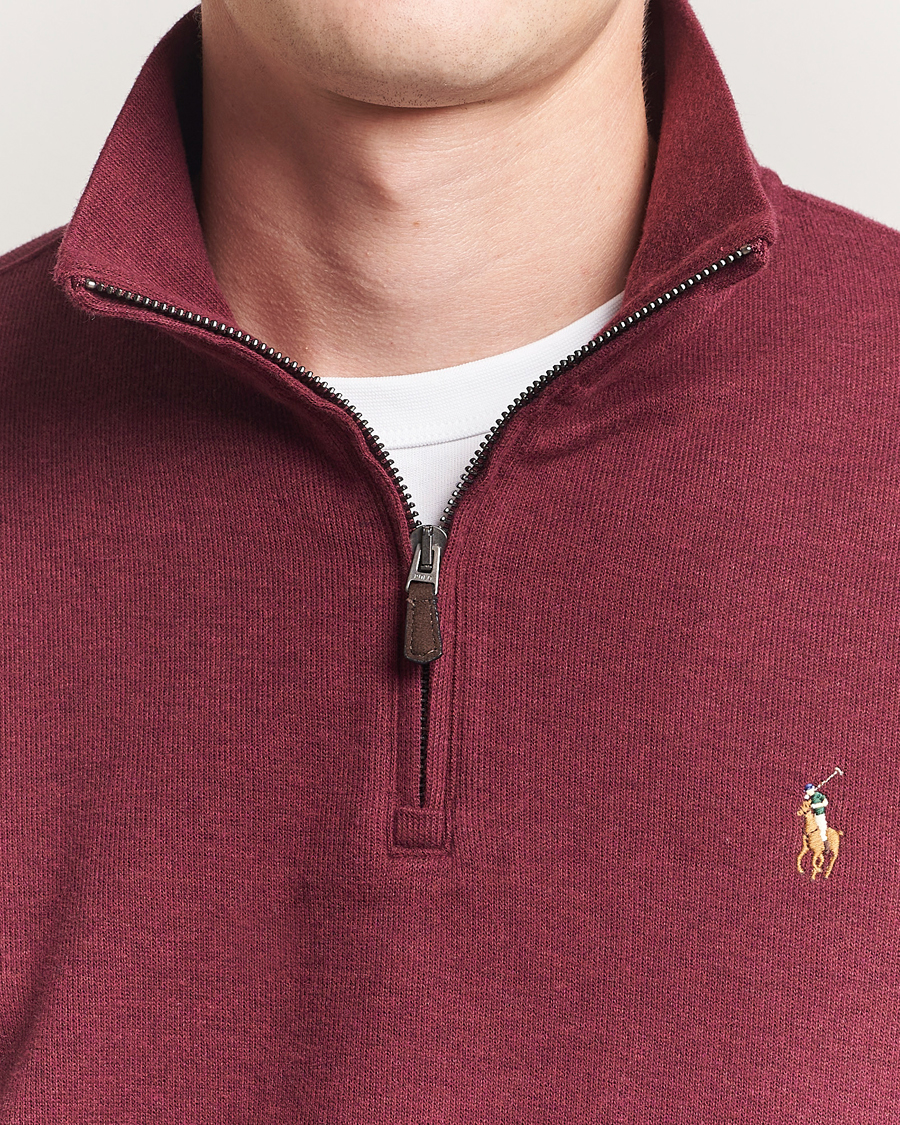 Men | Sweaters & Knitwear | Polo Ralph Lauren | Double Knit Jaquard Half Zip Sweater Wine Heather