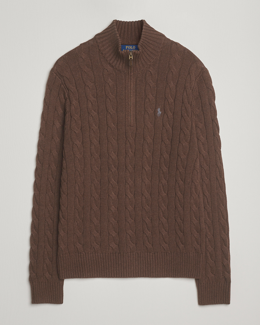 Polo Ralph Lauren Cotton Cable Half Zip Nutmeg Brown Heather at