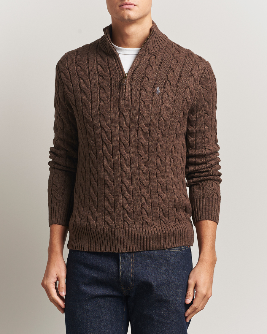 Polo Ralph Lauren Cotton Cable Half Zip Nutmeg Brown Heather at