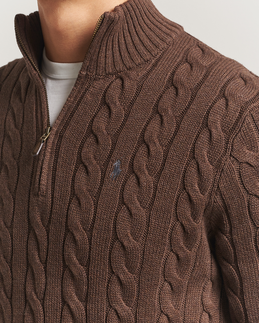 Polo Ralph Lauren Cotton Cable Half Zip Nutmeg Brown Heather at