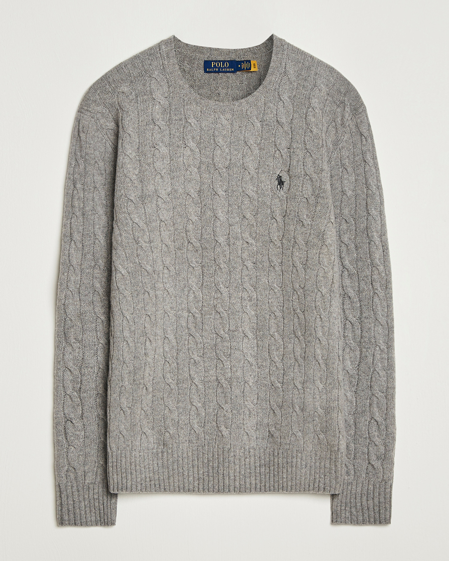 Men | Sweaters & Knitwear | Polo Ralph Lauren | Wool/Cashmere Cable Crew Neck Fawn Grey Heather