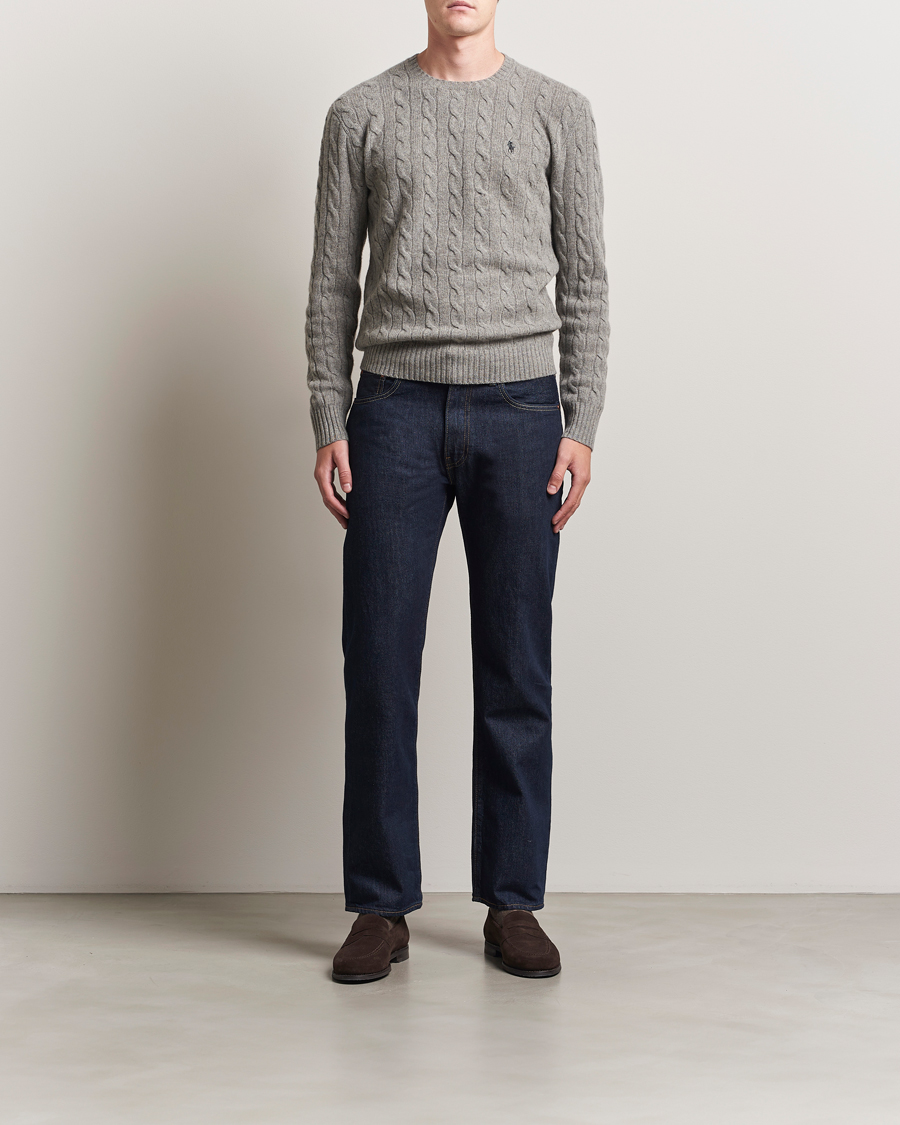 Men | Sweaters & Knitwear | Polo Ralph Lauren | Wool/Cashmere Cable Crew Neck Fawn Grey Heather