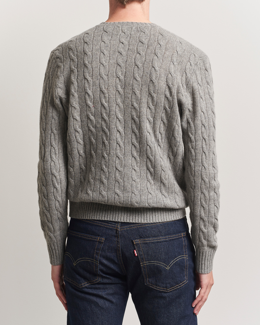 Men | Sweaters & Knitwear | Polo Ralph Lauren | Wool/Cashmere Cable Crew Neck Fawn Grey Heather