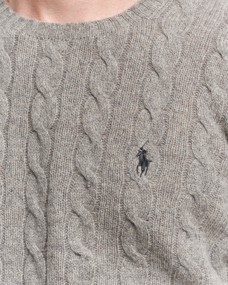 Men | Sweaters & Knitwear | Polo Ralph Lauren | Wool/Cashmere Cable Crew Neck Fawn Grey Heather