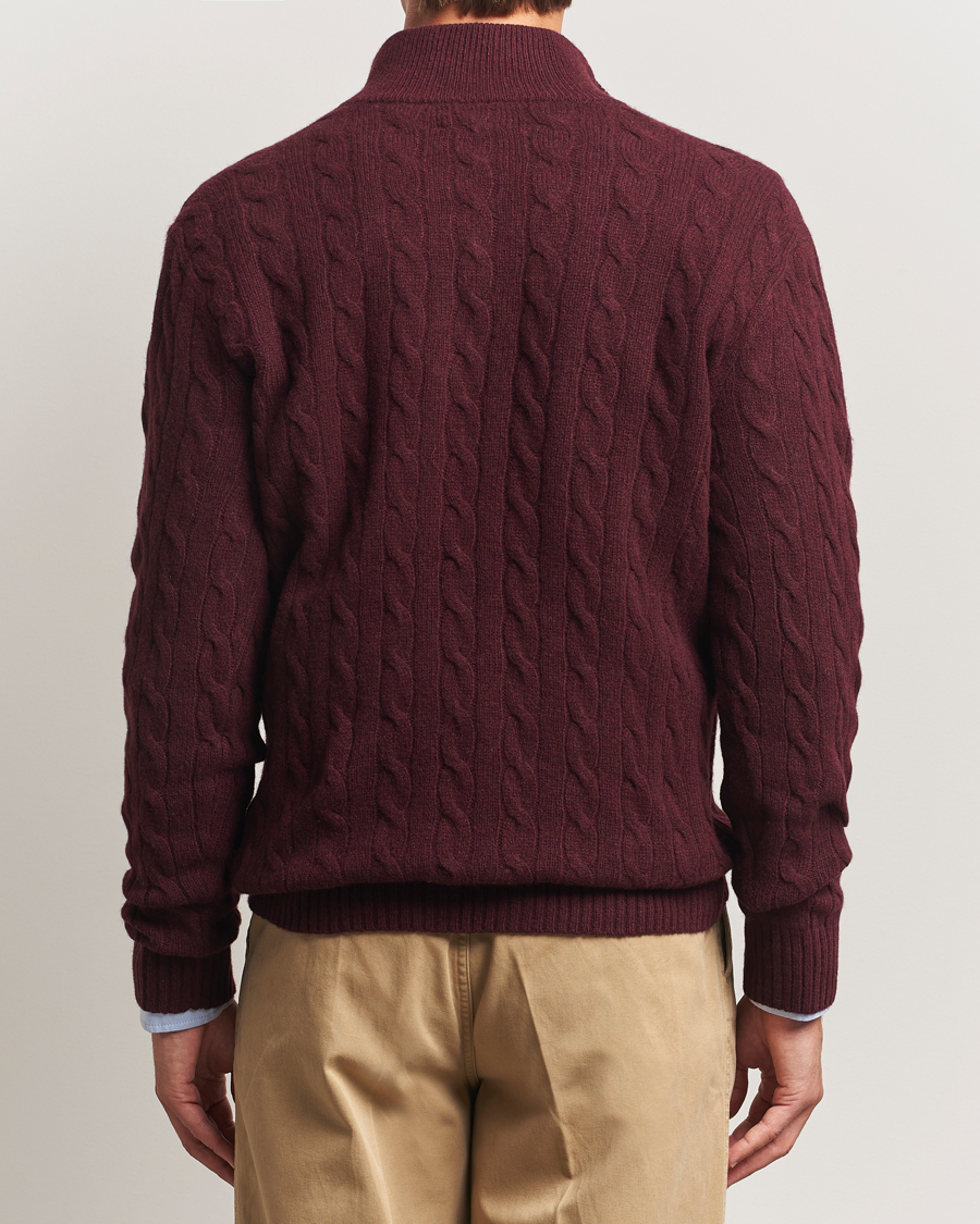 Men | Sweaters & Knitwear | Polo Ralph Lauren | Wool/Cashmere Cable Half Zip Aged Wine Heather