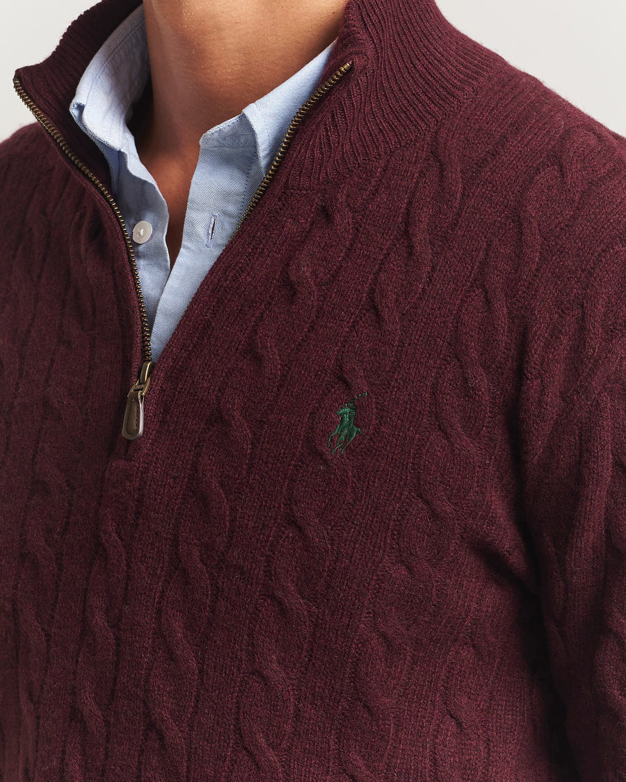 Men | Sweaters & Knitwear | Polo Ralph Lauren | Wool/Cashmere Cable Half Zip Aged Wine Heather