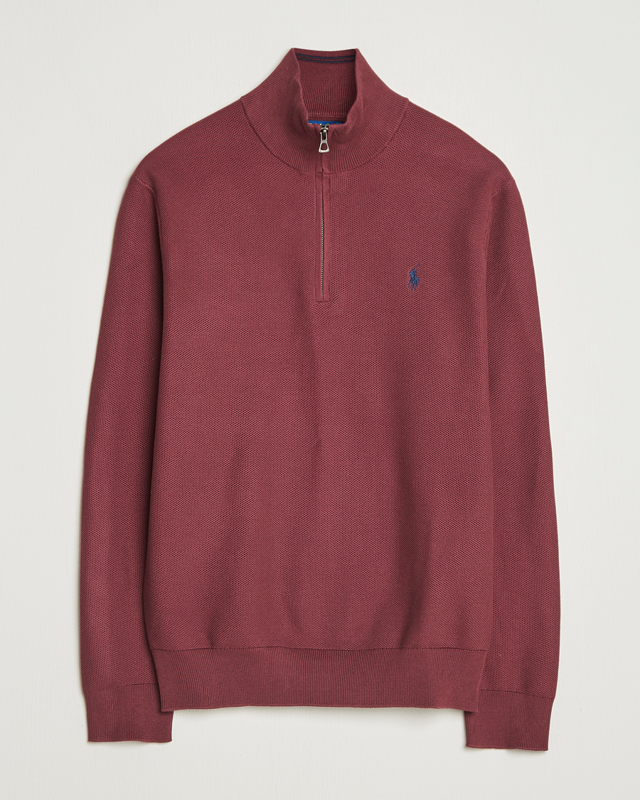 Men | Sweaters & Knitwear | Polo Ralph Lauren | Textured Half Zip Red Wine