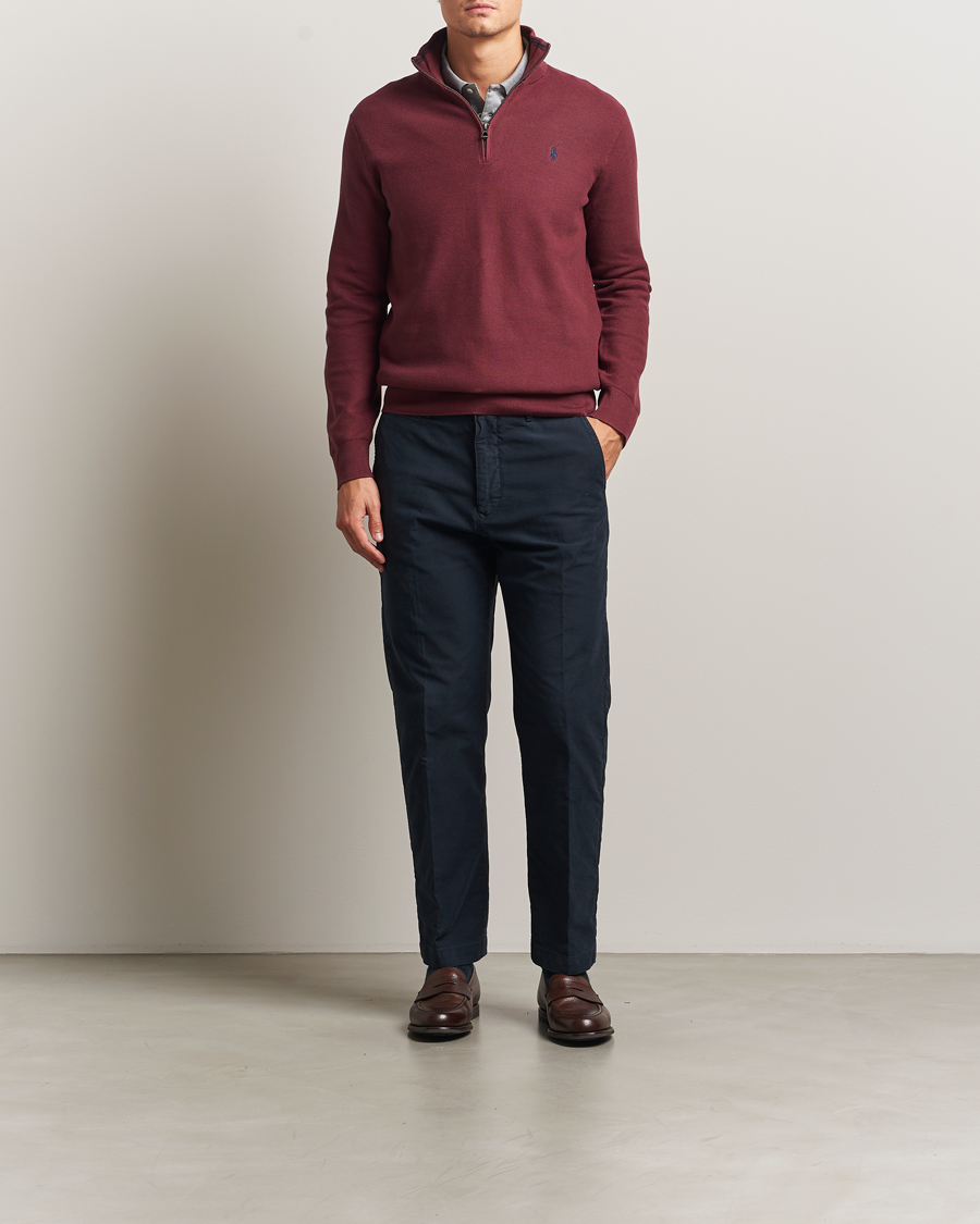 Men | Sweaters & Knitwear | Polo Ralph Lauren | Textured Half Zip Red Wine