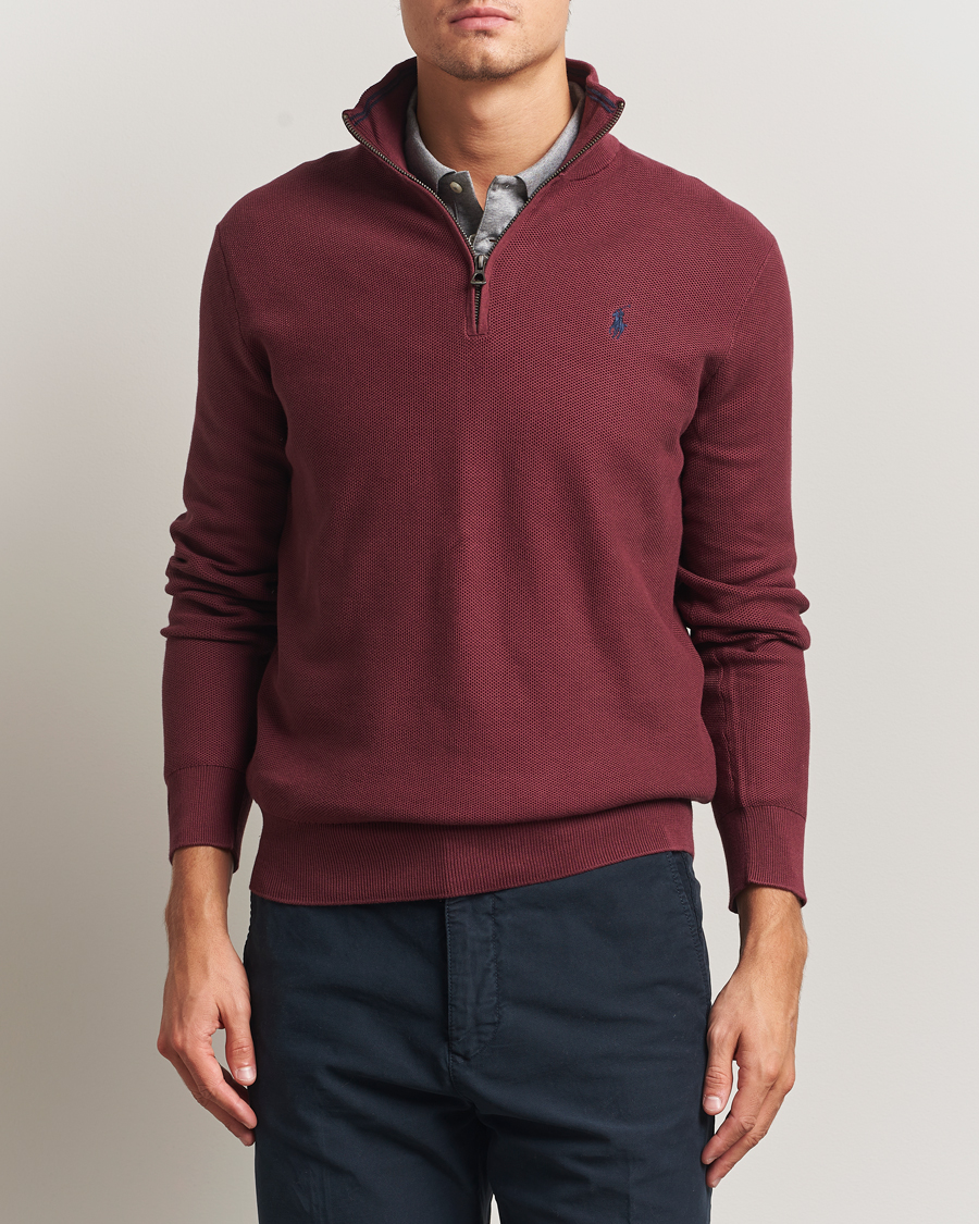Men | Sweaters & Knitwear | Polo Ralph Lauren | Textured Half Zip Red Wine