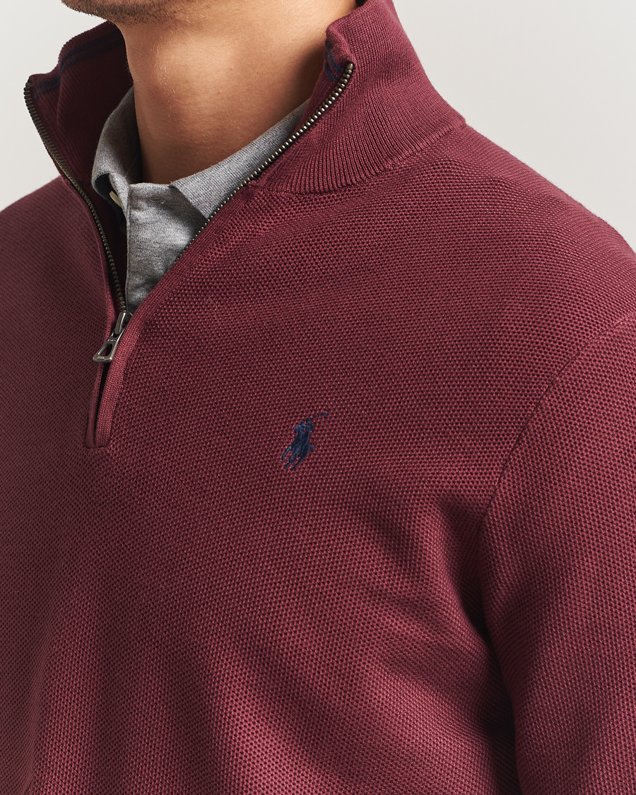Men | Sweaters & Knitwear | Polo Ralph Lauren | Textured Half Zip Red Wine