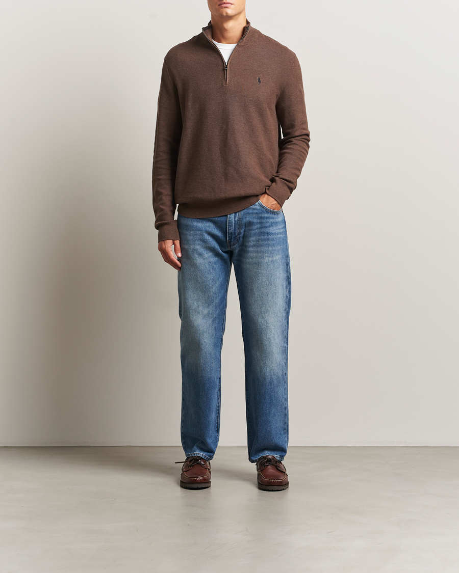 Men | Sweaters & Knitwear | Polo Ralph Lauren | Textured Half Zip Nutmeg Brown