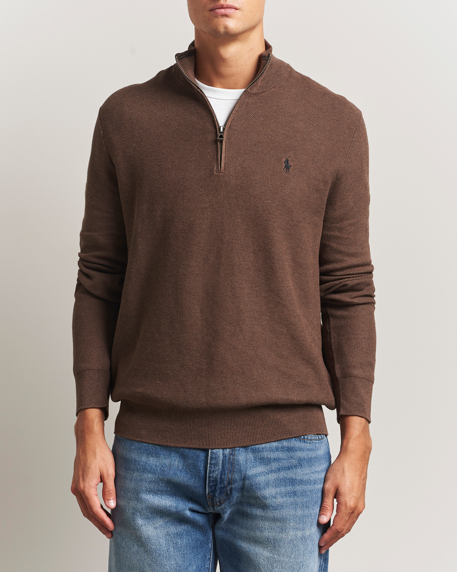 Men | Sweaters & Knitwear | Polo Ralph Lauren | Textured Half Zip Nutmeg Brown
