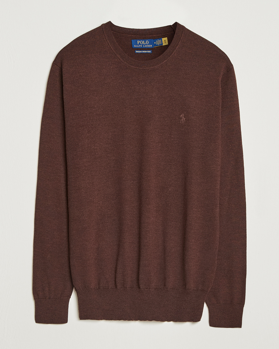 Men | Sweaters & Knitwear | Polo Ralph Lauren | Merino Crew Neck Pullover Burnt Brown Melange